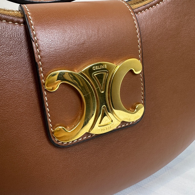 賽琳/Celine Ava Triomphe 中號棕色牛皮月牙包碗豆包25x10x17cm-6