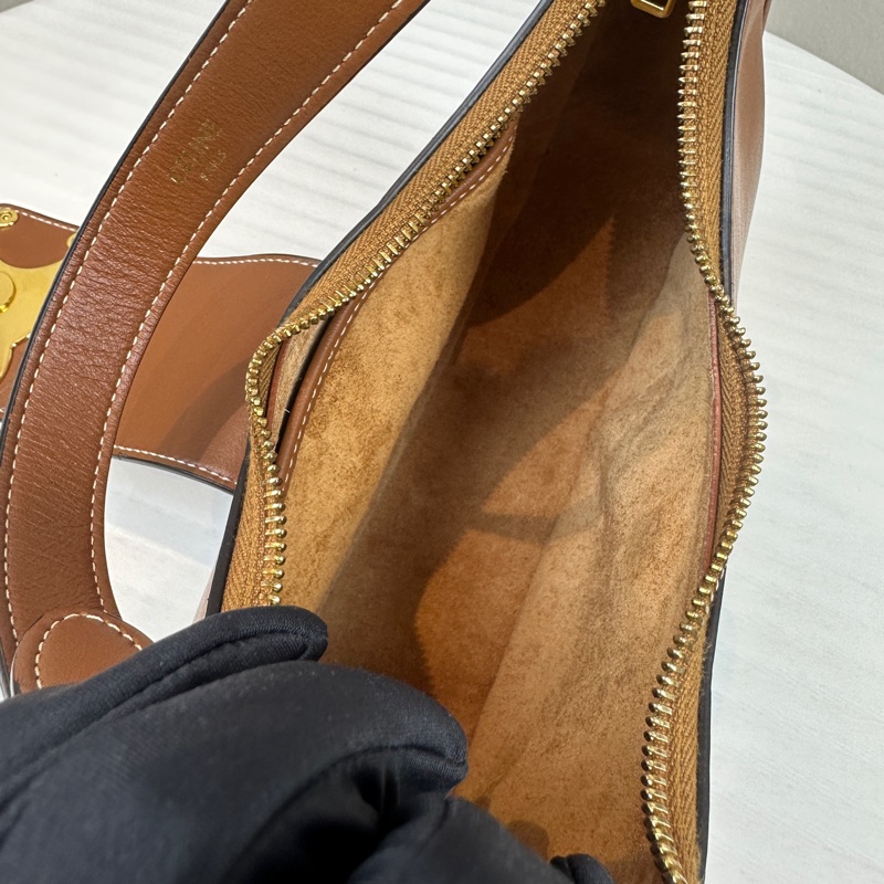 賽琳/Celine Ava Triomphe 中號棕色牛皮月牙包碗豆包25x10x17cm-8