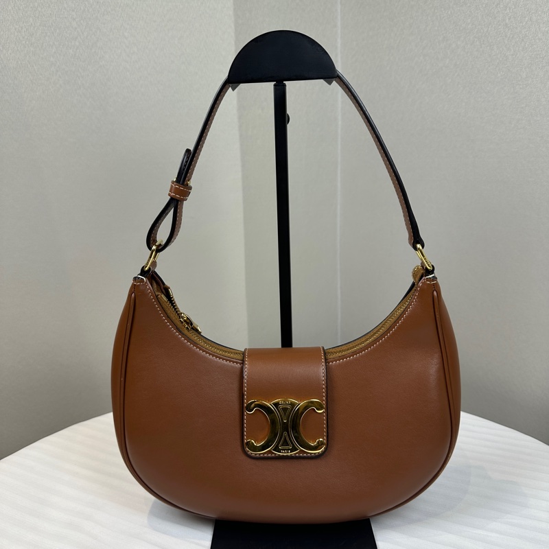 賽琳/Celine Ava Triomphe 中號棕色牛皮月牙包碗豆包25x10x17cm-9