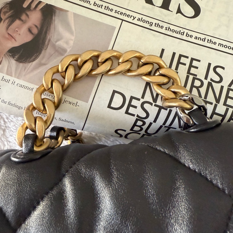 Chanel 19 金釦小羊皮口蓋後背包(黑色)-7