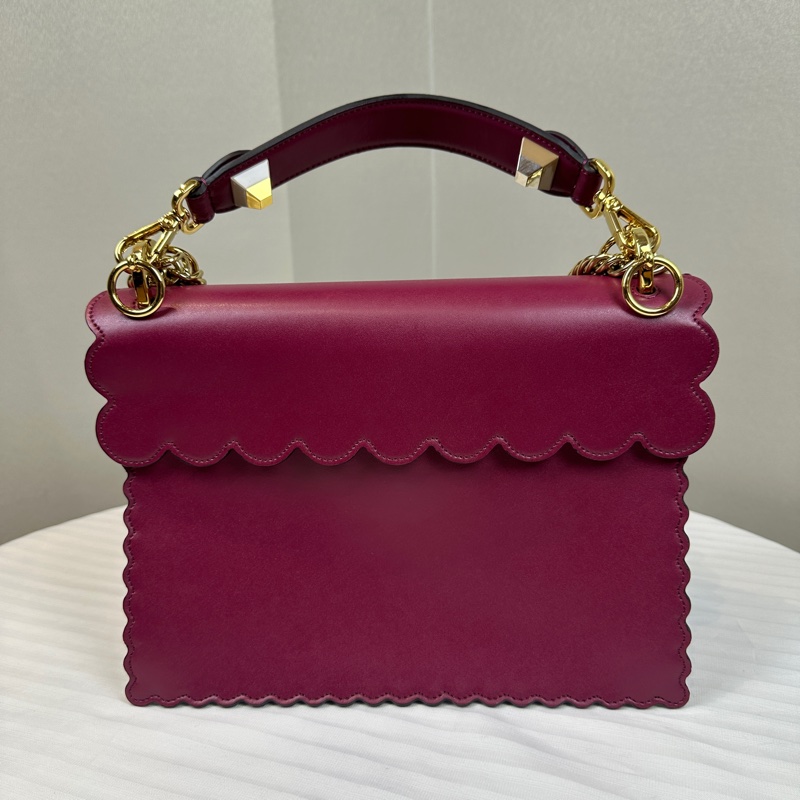 芬迪/Fendi Kan I 中號花邊金扣紫紅色牛皮手提肩背包25x11x18cm-1
