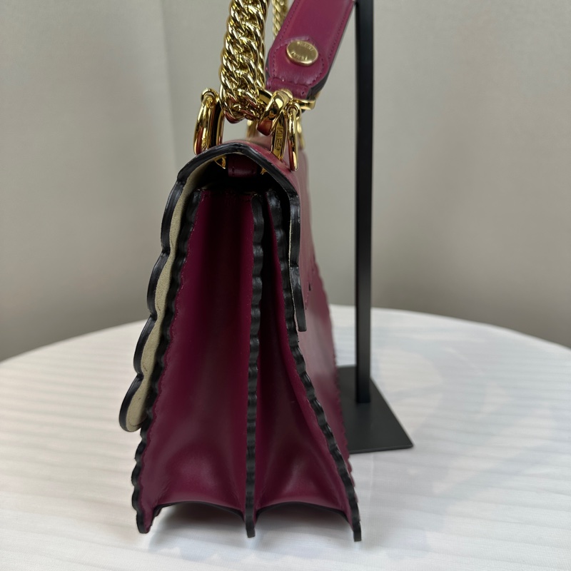 芬迪/Fendi Kan I 中號花邊金扣紫紅色牛皮手提肩背包25x11x18cm-3