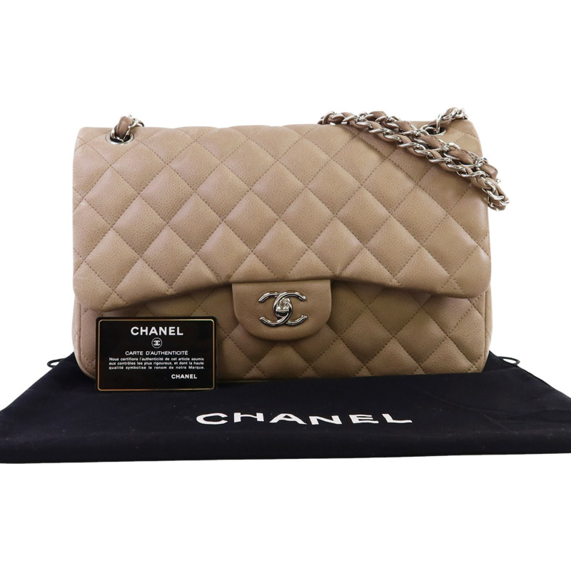 CHANEL 牛皮皮革Large Classic銀扣鏈帶肩背袋-8