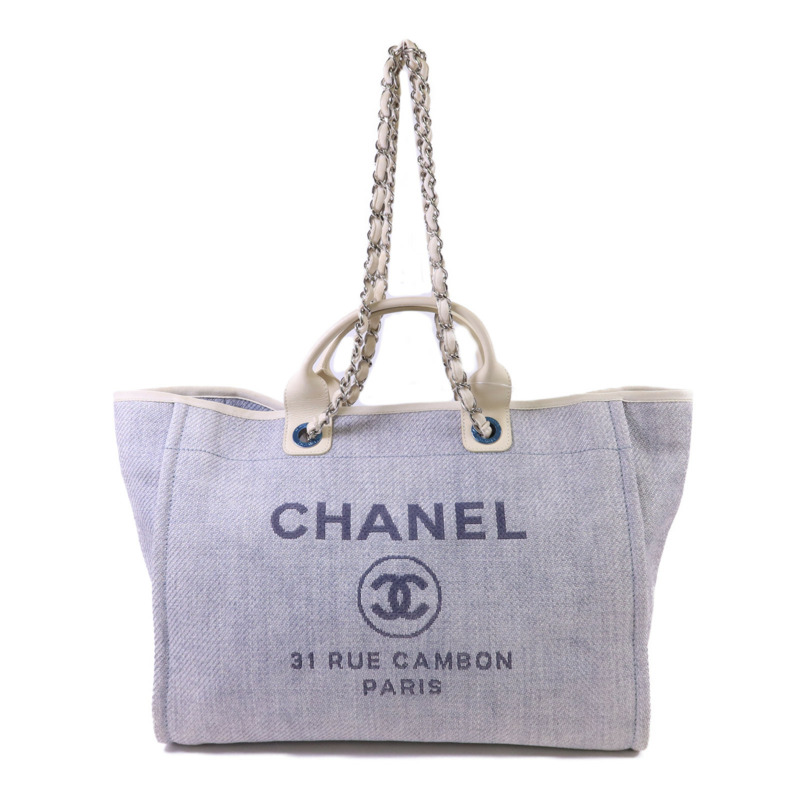 CHANEL 拉菲草Deauville Tote Bag銀扣手挽肩背兩用袋-0