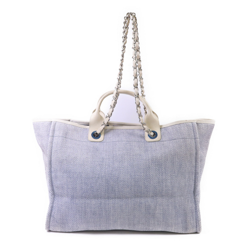 CHANEL 拉菲草Deauville Tote Bag銀扣手挽肩背兩用袋-1