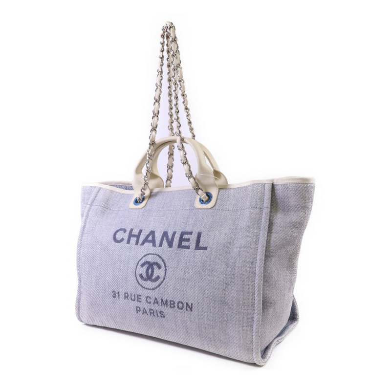 CHANEL 拉菲草Deauville Tote Bag銀扣手挽肩背兩用袋-2