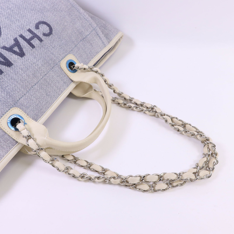 CHANEL 拉菲草Deauville Tote Bag銀扣手挽肩背兩用袋-4