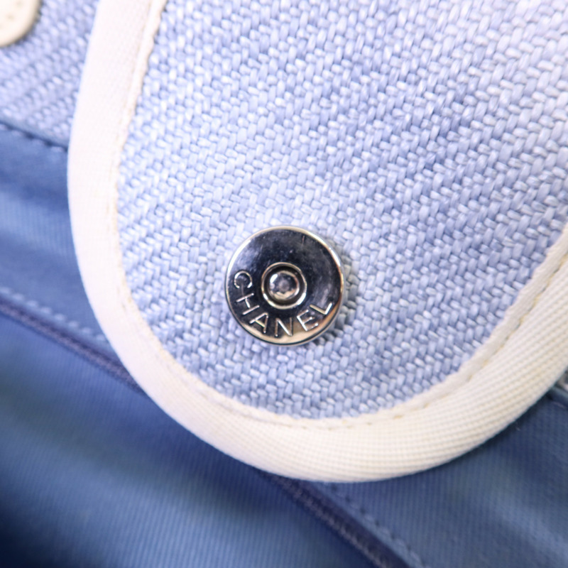 CHANEL 拉菲草Deauville Tote Bag銀扣手挽肩背兩用袋-8