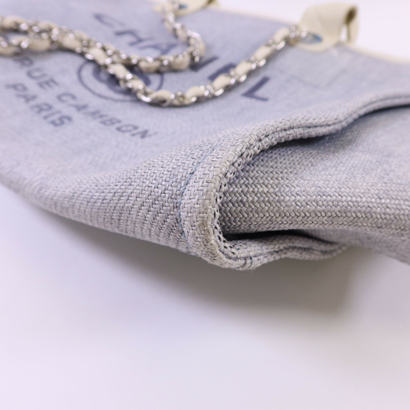 CHANEL 拉菲草Deauville Tote Bag銀扣手挽肩背兩用袋-10