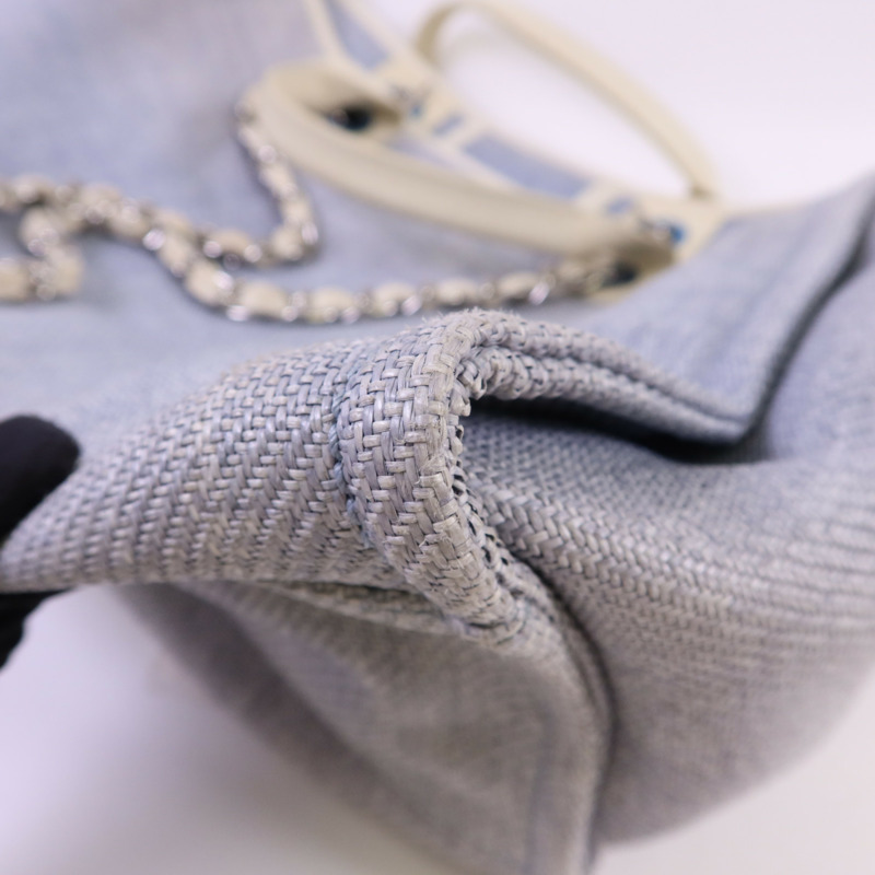 CHANEL 拉菲草Deauville Tote Bag銀扣手挽肩背兩用袋-12