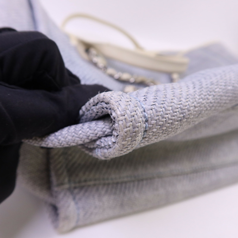 CHANEL 拉菲草Deauville Tote Bag銀扣手挽肩背兩用袋-13