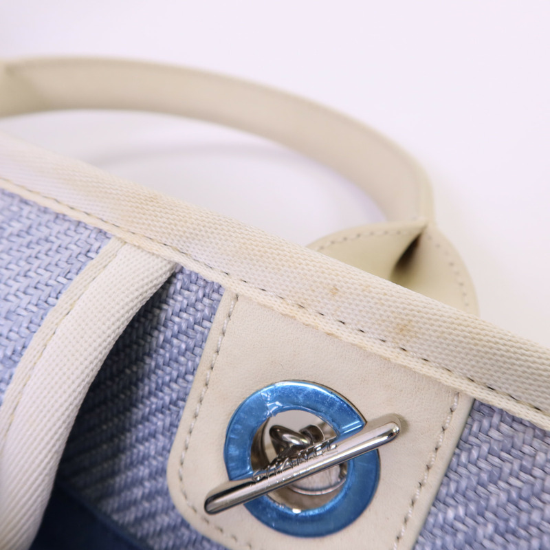 CHANEL 拉菲草Deauville Tote Bag銀扣手挽肩背兩用袋-16