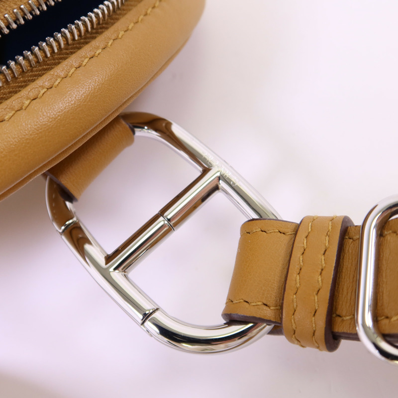 HERMES Swift皮革In The Loop Belt Bag銀扣腰包Sesame/Celeste-9