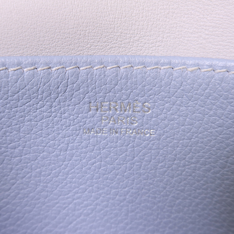 HERMES Evercolor皮革/Swift皮革Halzan 25銀扣手挽肩背兩用袋Bleu Lin/Gris Perle-6