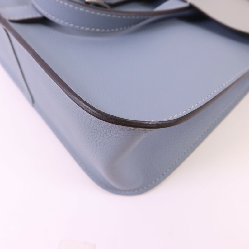HERMES Evercolor皮革/Swift皮革Halzan 25銀扣手挽肩背兩用袋Bleu Lin/Gris Perle-9