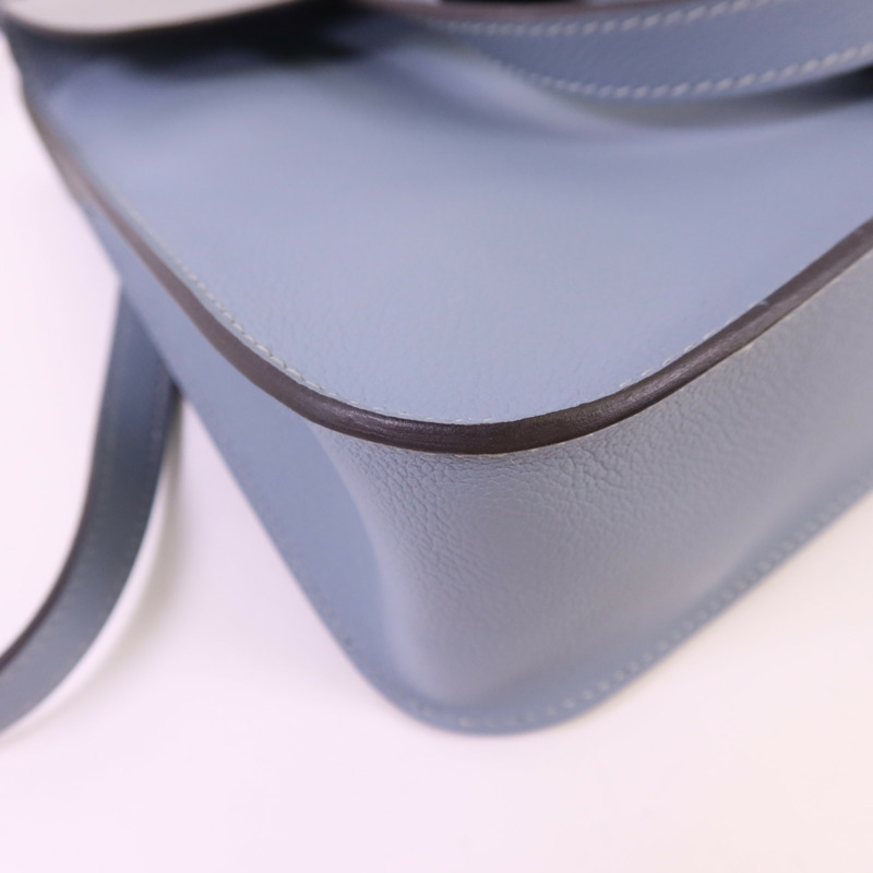 HERMES Evercolor皮革/Swift皮革Halzan 25銀扣手挽肩背兩用袋Bleu Lin/Gris Perle-10