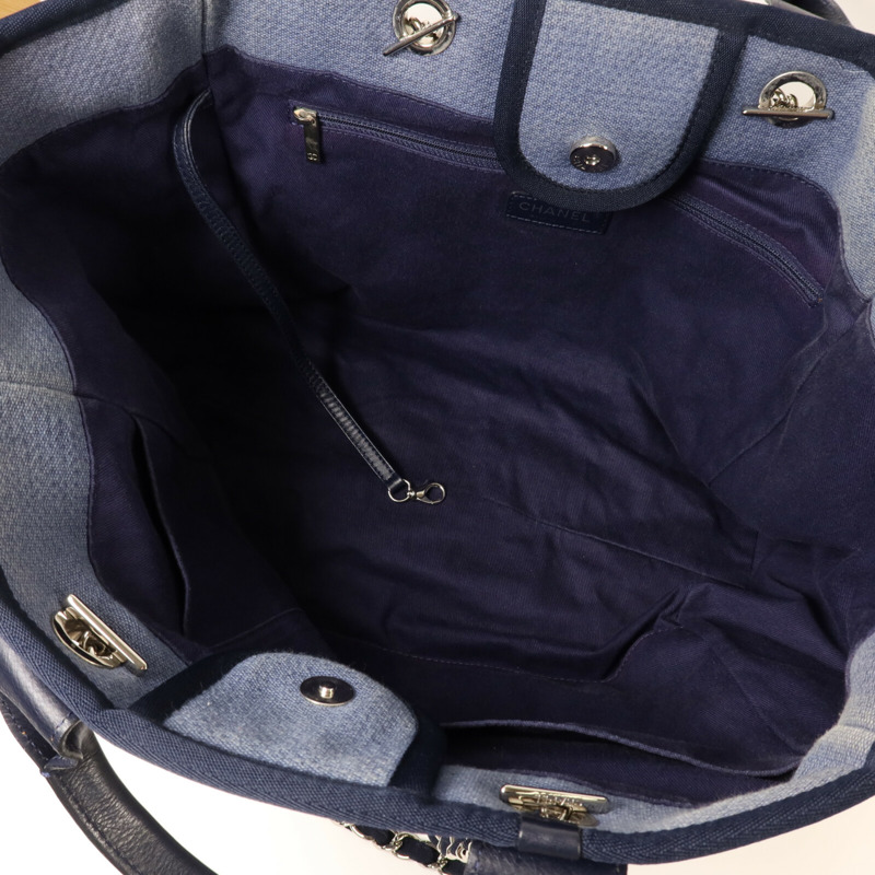CHANEL 帆布Deauville Tote銀扣鏈帶手挽肩背兩用袋-4