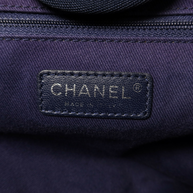 CHANEL 帆布Deauville Tote銀扣鏈帶手挽肩背兩用袋-5