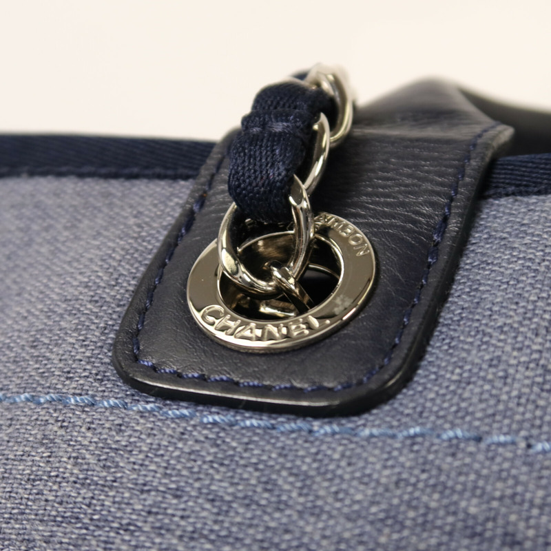 CHANEL 帆布Deauville Tote銀扣鏈帶手挽肩背兩用袋-8