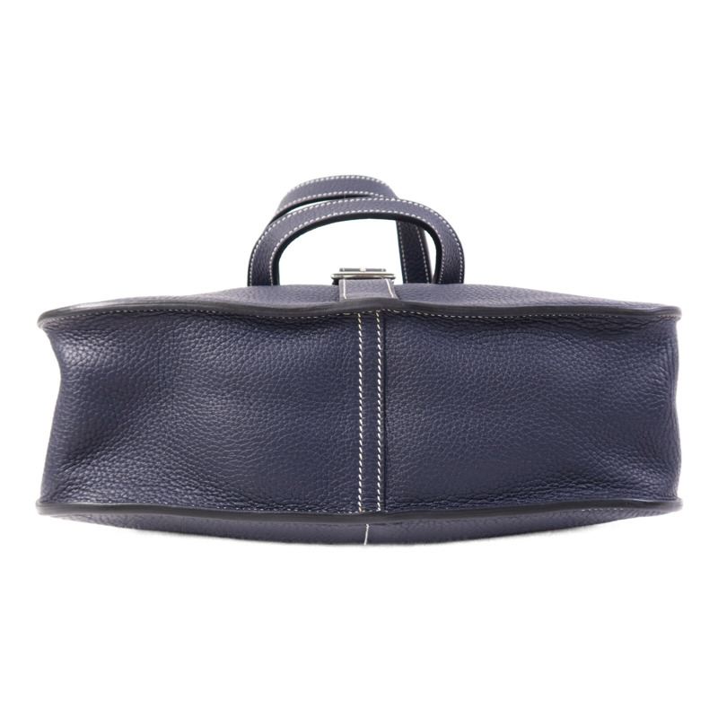 HERMES Clemence皮革Halzan 31銀扣手挽肩背兩用袋Bleu Nuit-3
