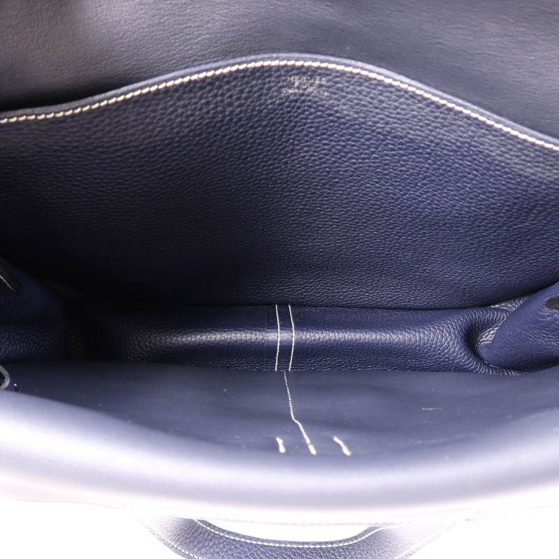 HERMES Clemence皮革Halzan 31銀扣手挽肩背兩用袋Bleu Nuit-4