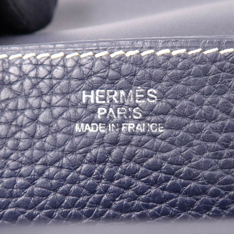 HERMES Clemence皮革Halzan 31銀扣手挽肩背兩用袋Bleu Nuit-5