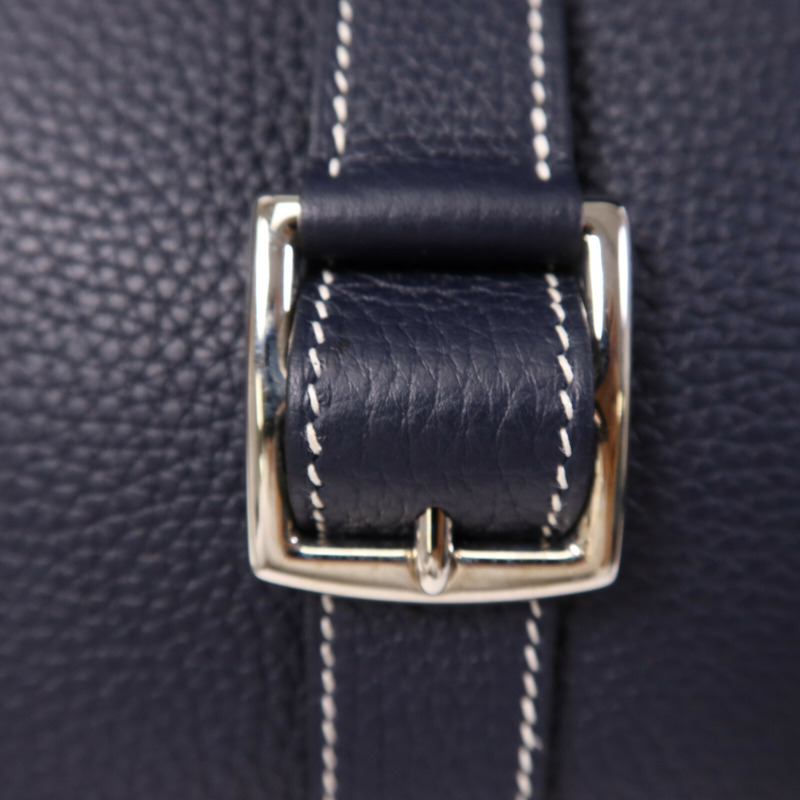 HERMES Clemence皮革Halzan 31銀扣手挽肩背兩用袋Bleu Nuit-6