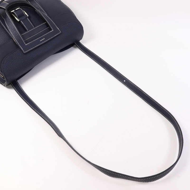 HERMES Clemence皮革Halzan 31銀扣手挽肩背兩用袋Bleu Nuit-8