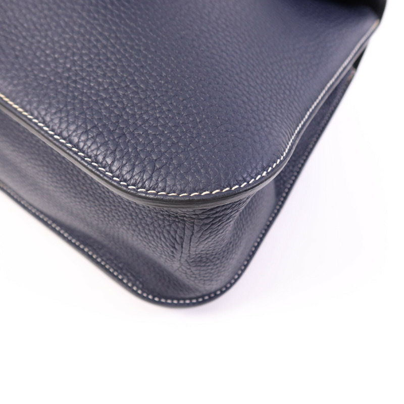 HERMES Clemence皮革Halzan 31銀扣手挽肩背兩用袋Bleu Nuit-9