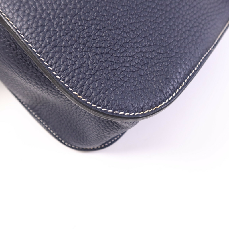 HERMES Clemence皮革Halzan 31銀扣手挽肩背兩用袋Bleu Nuit-10