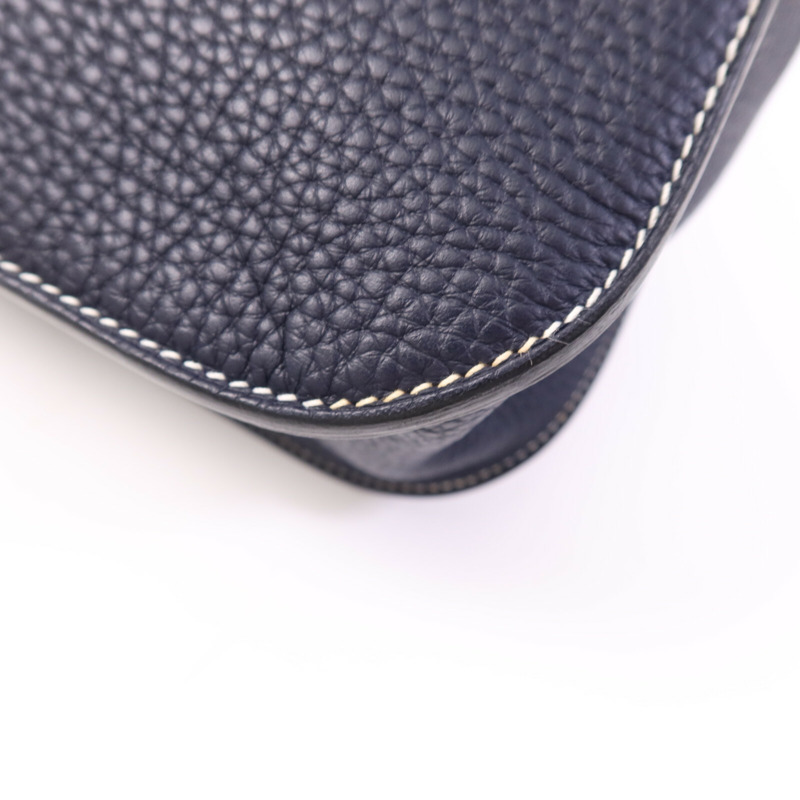 HERMES Clemence皮革Halzan 31銀扣手挽肩背兩用袋Bleu Nuit-11