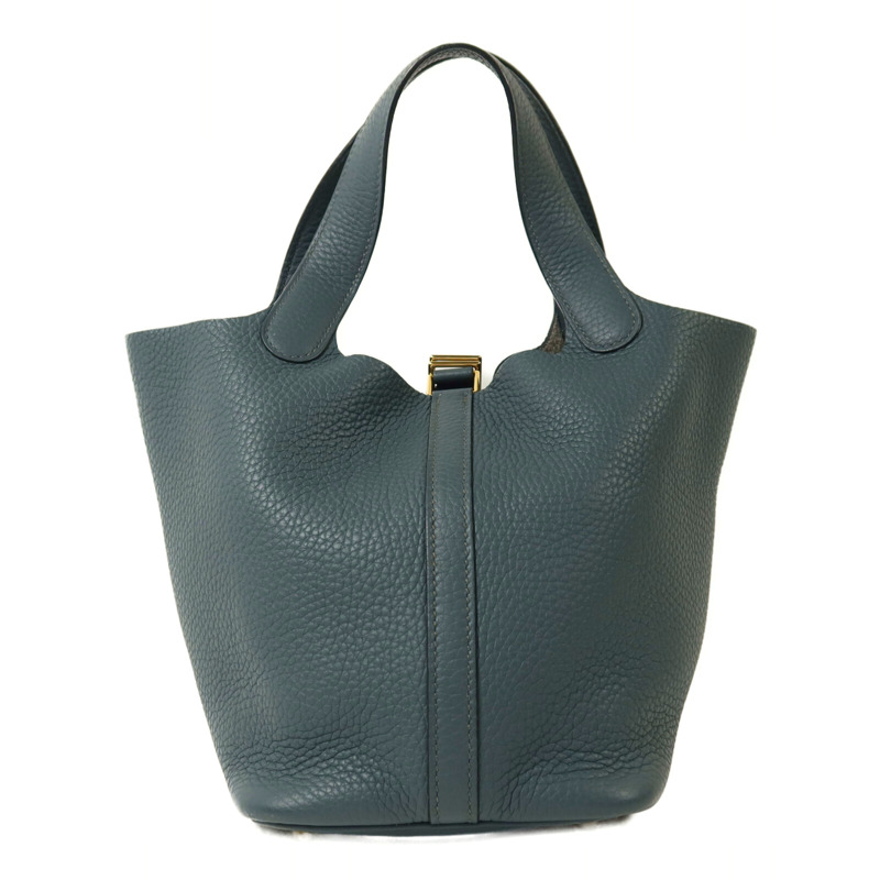 HERMES Clemence皮革Picotin PM金扣手挽袋Bleu Orage-1