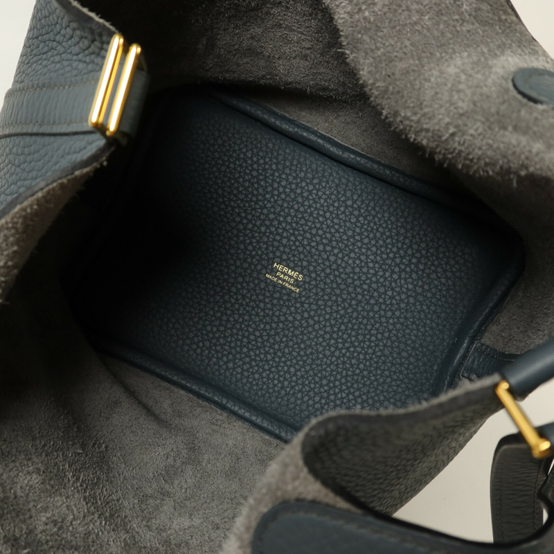 HERMES Clemence皮革Picotin PM金扣手挽袋Bleu Orage-4