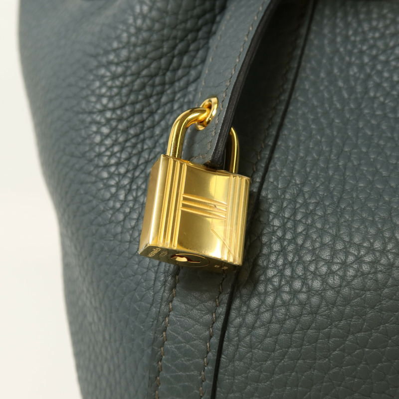 HERMES Clemence皮革Picotin PM金扣手挽袋Bleu Orage-7