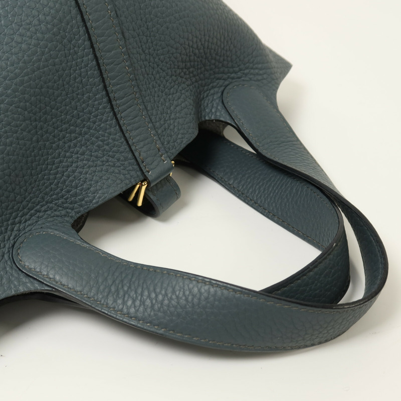 HERMES Clemence皮革Picotin PM金扣手挽袋Bleu Orage-8