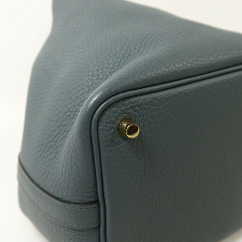 HERMES Clemence皮革Picotin PM金扣手挽袋Bleu Orage-10