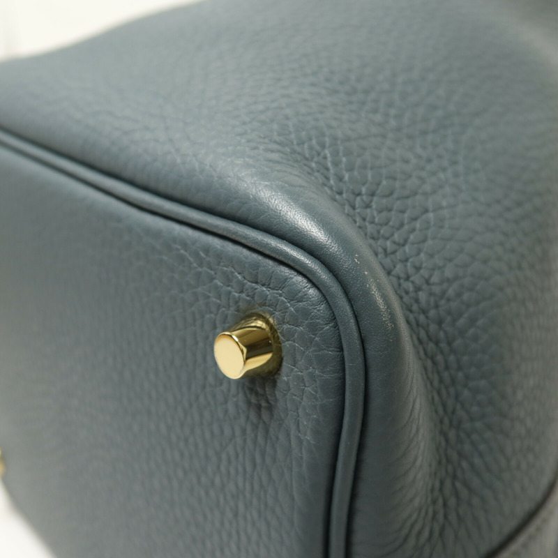 HERMES Clemence皮革Picotin PM金扣手挽袋Bleu Orage-11