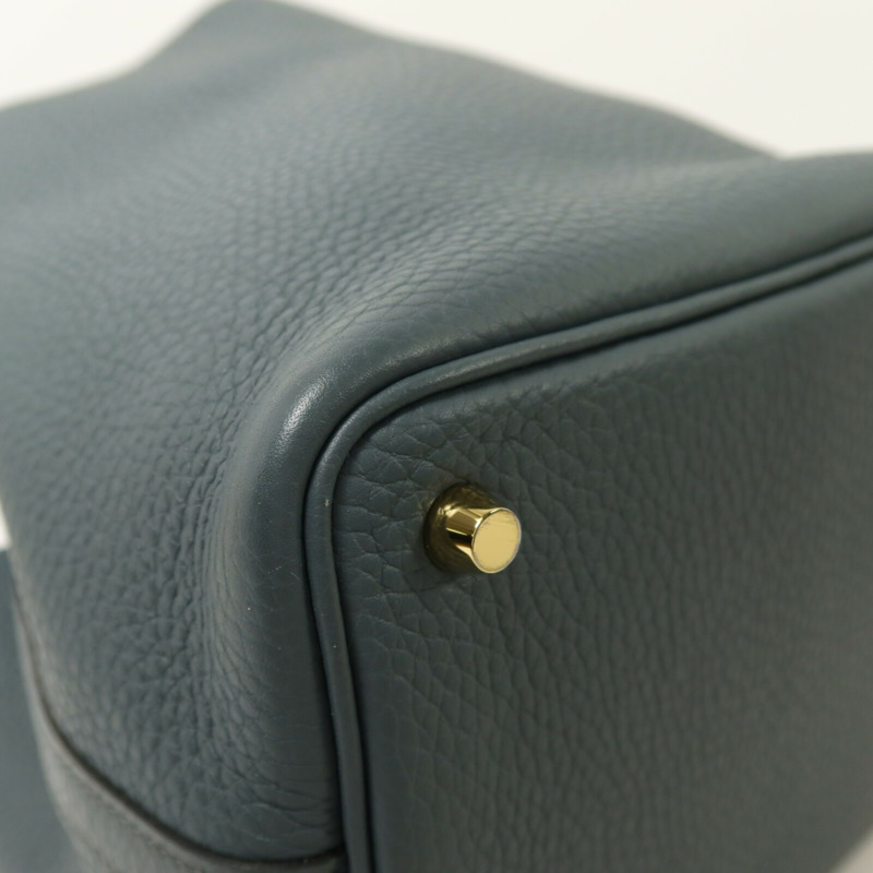 HERMES Clemence皮革Picotin PM金扣手挽袋Bleu Orage-12
