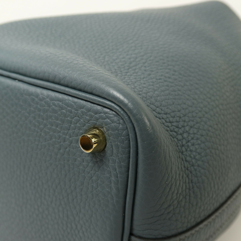 HERMES Clemence皮革Picotin PM金扣手挽袋Bleu Orage-13