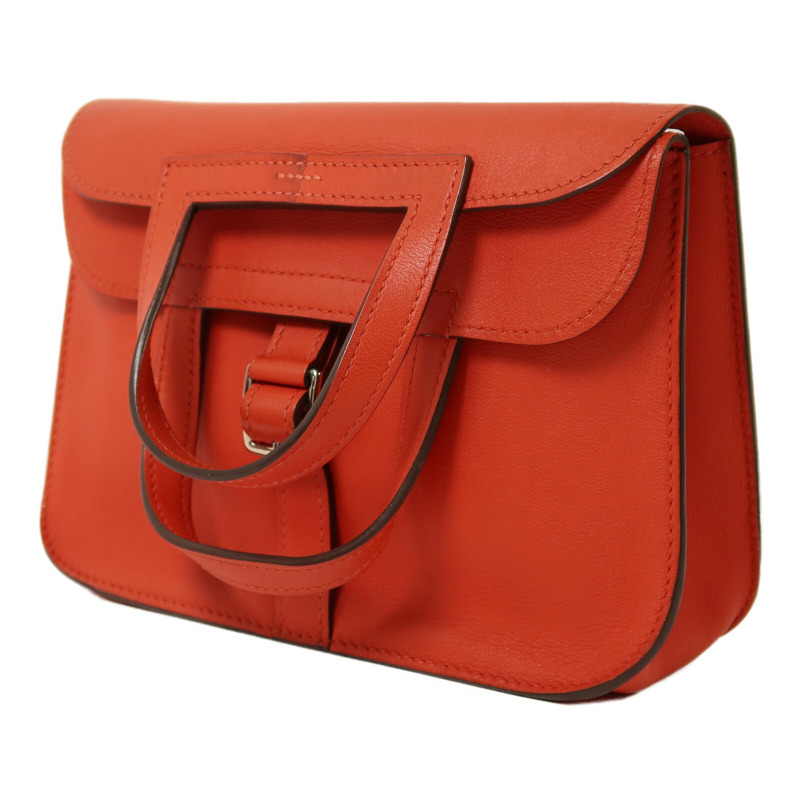 HERMES Swift皮革Mini Halzan銀扣手挽肩背兩用袋Rouge Pivoine-2
