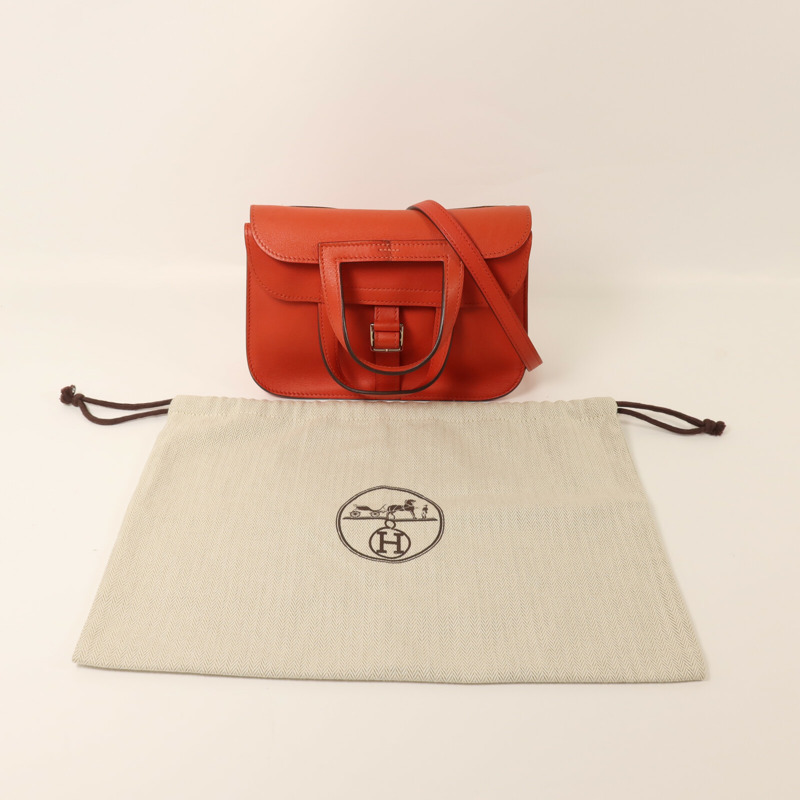 HERMES Swift皮革Mini Halzan銀扣手挽肩背兩用袋Rouge Pivoine-9