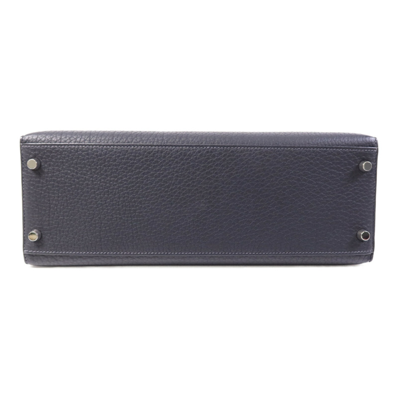 HERMES Fjord皮革Kelly 32銀扣手挽肩背兩用袋Navy-3