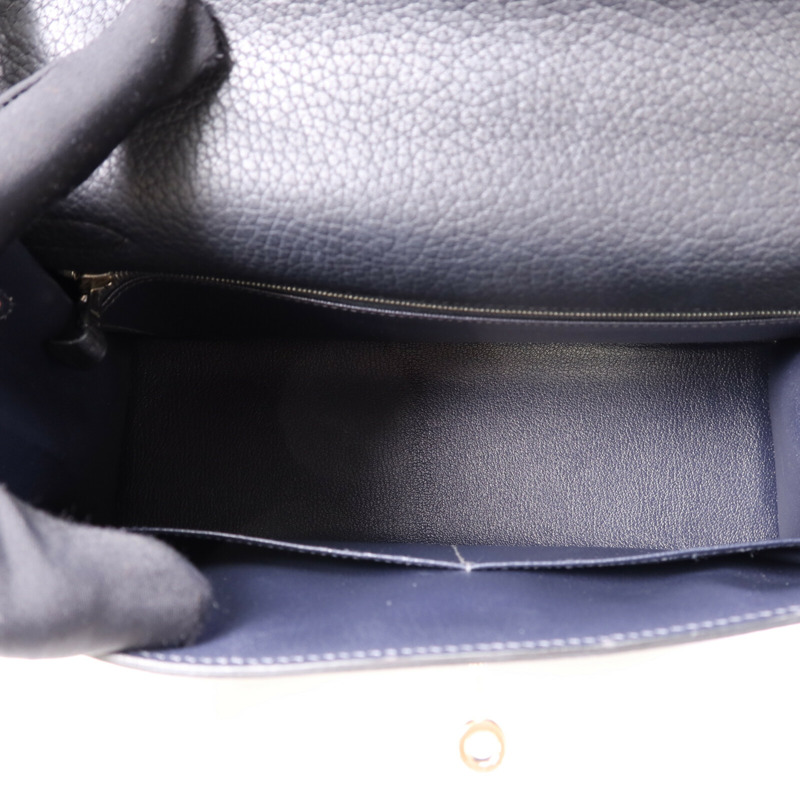 HERMES Fjord皮革Kelly 32銀扣手挽肩背兩用袋Navy-4