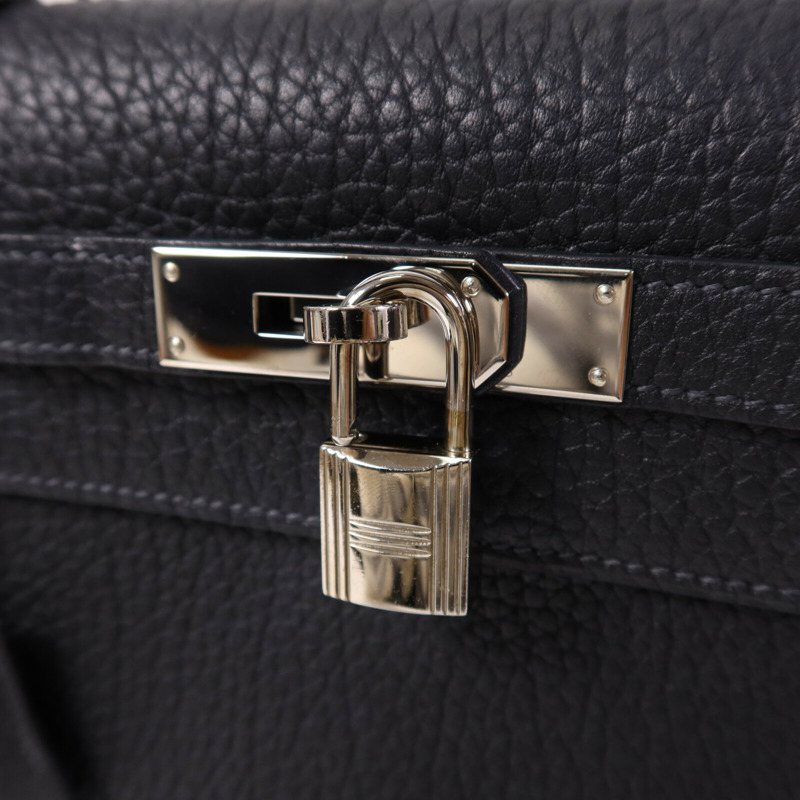 HERMES Fjord皮革Kelly 32銀扣手挽肩背兩用袋Navy-6