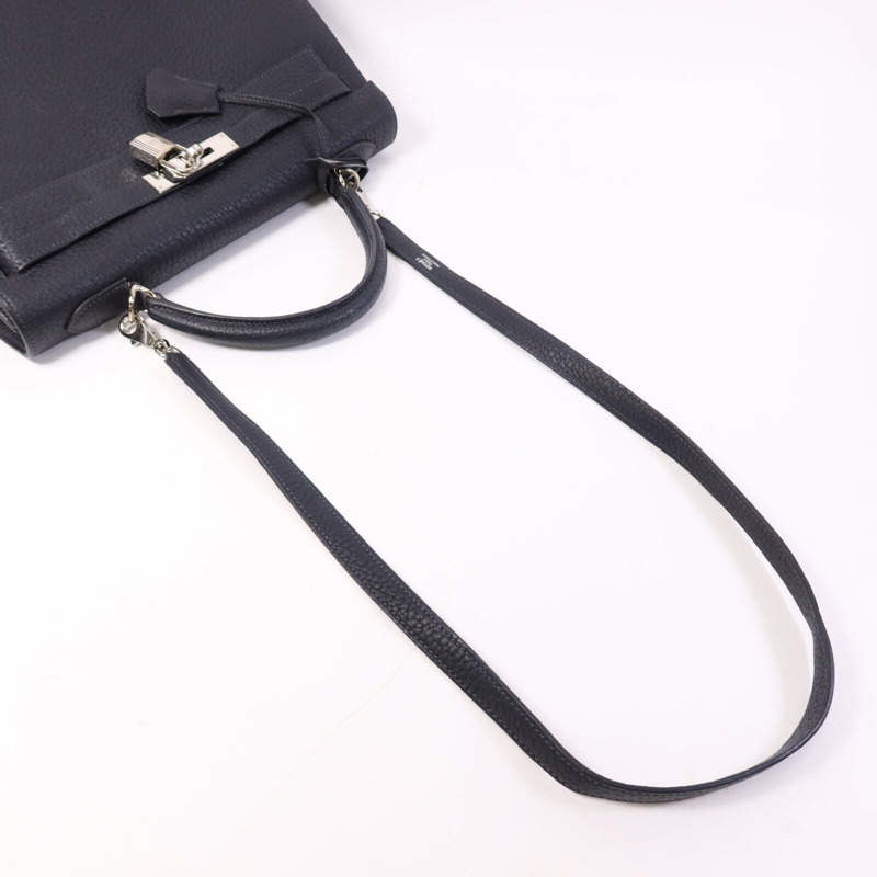 HERMES Fjord皮革Kelly 32銀扣手挽肩背兩用袋Navy-8