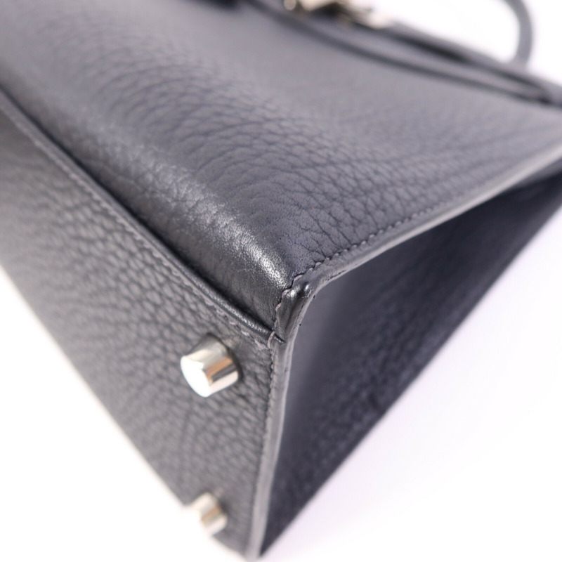 HERMES Fjord皮革Kelly 32銀扣手挽肩背兩用袋Navy-10