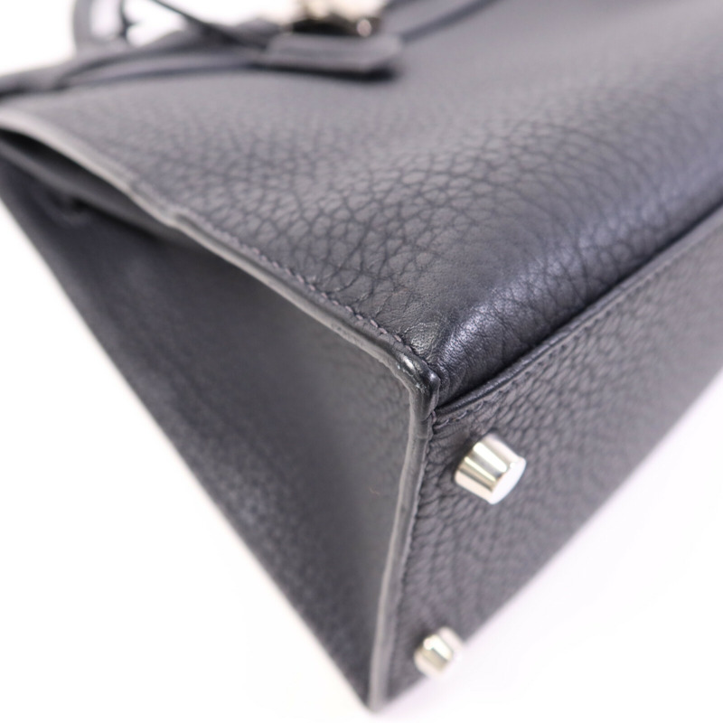 HERMES Fjord皮革Kelly 32銀扣手挽肩背兩用袋Navy-11