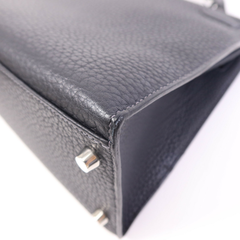 HERMES Fjord皮革Kelly 32銀扣手挽肩背兩用袋Navy-12