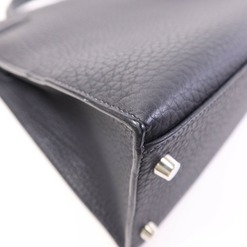 HERMES Fjord皮革Kelly 32銀扣手挽肩背兩用袋Navy-13