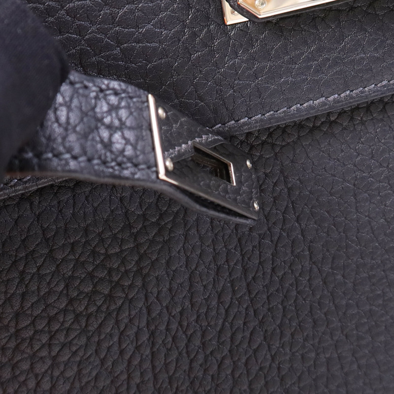 HERMES Fjord皮革Kelly 32銀扣手挽肩背兩用袋Navy-16
